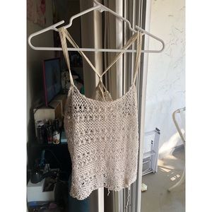 Distressed crochet tank top